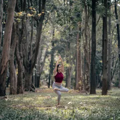 Another beautiful moment in Tree Pose, this time deep in the woods. You can feel the calming, steady energy of the trees, which helps to focus the mind and find stillness within.