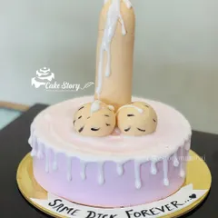 'Same Dick Forever'. A hilarious and popular choice for bachelorette parties, this adult-themed cake is a funny way to celebrate the bride-to-be's upcoming wedding.