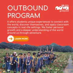 My Outbound Program offers students unique experiences to connect with the world and apply classroom concepts in real-life settings. This image shows a group of students on a field trip, fostering personal growth through adventure.