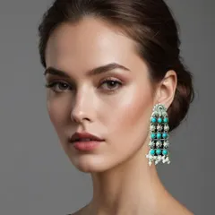 A perfect example of how our silver pieces can elevate a modern look. These statement dangler earrings feature beautiful turquoise stones and pearl drops, crafted in 925 sterling silver for a pop of colour.