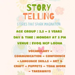 Another one of our Storytelling class flyers, showing the different times and locations available. I want to make our classes as accessible as possible for families.