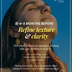 At the 4 to 5-month mark, we focus on refining your skin's texture and clarity. This is the ideal time for treatments like microneedling, laser resurfacing, or mild chemical peels, as it allows for adequate recovery and visible improvement.