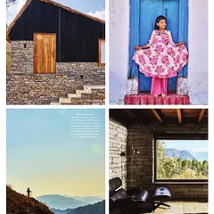 A collage from a recent publication showcasing the different facets of our Himalayan project. It captures the finished architecture, the stunning natural context, the interior details, and the vibrant local culture that inspires and informs our work.