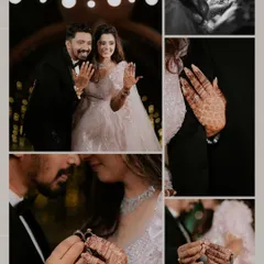 A collage focusing on the rings. The engagement ring exchange is a pivotal moment, and we capture it from multiple angles, including close-ups of the beautiful henna.