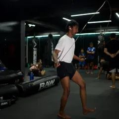 A student works on his jump rope technique, a key part of our combat conditioning warm-ups and workouts.