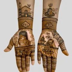 For the holy month of Sawan, I create special designs featuring Lord Shiva and Parvati. This piece shows a detailed portrait of Shiv-Parvati, a Shivling, and the sacred Om symbol, perfect for devotees.