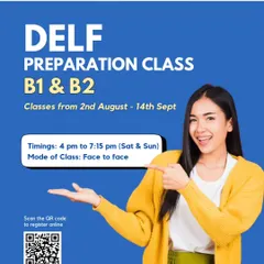Excel in your DELF exam with our B1 and B2 preparation classes. These face-to-face weekend classes are designed to give you the confidence and skills needed to succeed.
