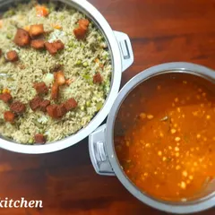 A customized dinner order for 15 people. The menu included methi paratha with channa masala, hariyali veg pulav with cucumber raita, and raw banana bajji on the side.