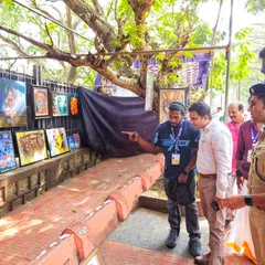It was an honor to show my artworks to the Deputy Commissioner and Superintendent of Police at the KALAPARBA 2025 art event. Here I am explaining one of my pieces at my stall.