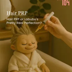 Here you can see Labubu enjoying a "Pretty Real Perfection" session, our playful take on Hair PRP. It shows that the process can be a relaxing and positive part of your self-care routine.