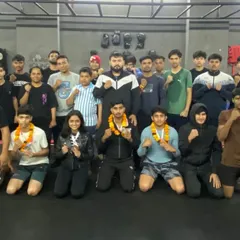 The whole team celebrating our medal haul at the Delhi State Wushu Championship. Every individual victory is a team victory.