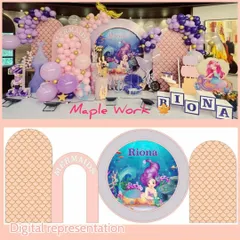 From digital concept to reality. This image shows our design mock-up next to the final 'Under the Sea' mermaid-themed birthday party for Riona, showcasing how we bring our clients' visions to life.