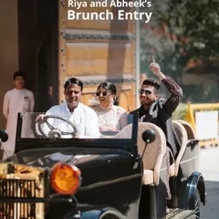 Your story is unique, and your entrance should be too. For this couple's brunch, we arranged a grand arrival in a vintage automobile, creating a joyful and stylish moment that set a celebratory tone for the rest of the day's festivities.
