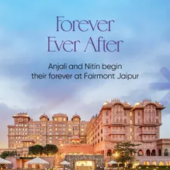Announcing the wedding of Anjali and Nitin at the magnificent Fairmont Jaipur. This venue is a breathtaking example of Mughal architecture, perfect for a regal fairytale wedding.