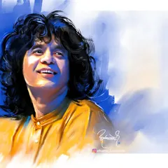 A tribute to the tabla maestro, Ustad Zakir Hussain. In this digital painting, I used cool blue tones and expressive brushwork to capture his joyful energy and the magic he created with his music.