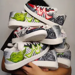 Me holding a mountain of the hand-painted Star Wars sneakers for The Souled Store. Seeing months of hard work come together like this before a launch is an incredible feeling.