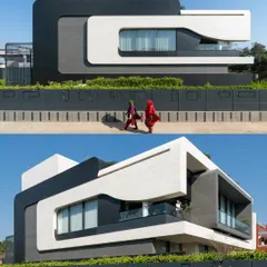 For Residence 100, I created a distinctive facade using interlocking oblong shapes in a black and white palette. This design element sets the home apart and flows from the exterior through to the interior spaces.