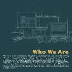 This graphic explains who we are: a team of creators dedicated to turning ideas into impactful designs. Rooted in the essence of 'Goodu', every project is a collaboration where creativity is nurtured and visions come to life.