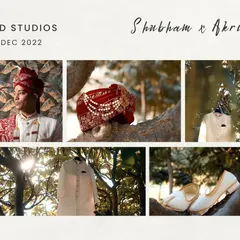 A storyboard showcasing the groom's details, from his portrait to his turban and shoes, telling a complete story of his wedding day look.