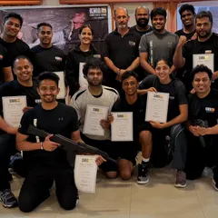 Instructors and senior practitioners holding certificates after a two-day expert training event in Mumbai with Master Eyal Yanilov. Continuous learning is a core part of our philosophy.