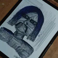 A close-up of the "Jhon uncle" pen art. You can see how the overlapping lines create shading and depth.