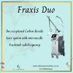 This is the Fraxis Duo, an exceptional system that combines two powerful technologies in one. It features a Carbon Dioxide (CO2) laser for skin resurfacing and a microneedle fractional radiofrequency handpiece for deep collagen remodeling, allowing for comprehensive and customized treatments.