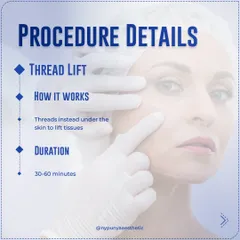 A thread lift procedure is relatively quick, typically taking 30 to 60 minutes. We insert dissolvable threads under the skin to lift the tissues into a more youthful position.