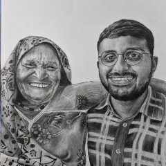 A special commissioned portrait of a grandson and his grandmother. I love capturing the bond between generations in a detailed, realistic pencil drawing.