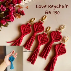 These heart-shaped macrame keychains are a symbol of love. I make them in many colors, but the classic red is always a favorite, especially for Valentine's or anniversary gifts.