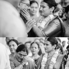 A powerful black and white collage of the emotional moments during the Vidaai, showing the bond between a bride and her parents.