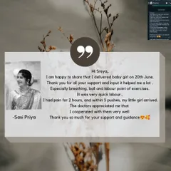 I'm so touched by this message from Sasi Priya, who shares how my prenatal yoga guidance helped her have a quick and smooth labor. Supporting mothers on this journey is incredibly rewarding.