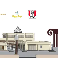 Another part of our brand showcase, this graphic features the logos of Cococart, Happy Toys, and KFC, representing our diverse retail and food offerings.