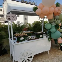 Our adorable popcorn and fries cart is a huge hit at kids' parties. We can also serve other fun treats from this station, like mini pancake stacks.