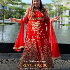 A vibrant red chiffon kalidaar that’s perfect for making a statement during the festive season.
