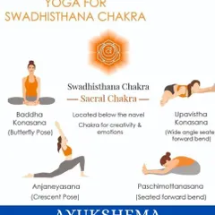 A repeat of the Svadhisthana Chakra graphic, emphasizing the importance of balancing our energetic centers for complete physical, mental, and social well-being. We explore poses like Baddha Konasana and Paschimottanasana to work with this energy.
