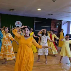 An action shot from the Bangalore workshop, capturing the grace and energy of the participants. Everyone is completely lost in the music and the movement, which is what BollyBeats is all about.