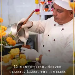 We bring tradition to life with interactive experiences like our fresh lassi counter. Here, a chef churns classic, creamy lassi, serving it in traditional kulhads for a refreshing and authentic taste of desi hospitality.