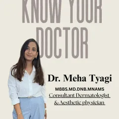 This is me, Dr. Meha Tyagi. As a consultant dermatologist and aesthetic physician with MBBS, MD, DNB, and MNAMS qualifications, I am here to provide you with expert, science-backed skin solutions.