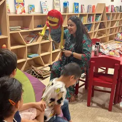 Day one of our summer puppetry camp. The children are getting to know their new puppet friends, sparking immediate curiosity and excitement.