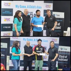 Our veteran players Suraj Chandrashekhar and Pramod Pandey receiving their prizes after winning bronze medals at the highly competitive Cybage Corporate Tournament in Pune.