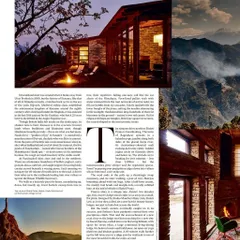 A collage from a Financial Times feature on our work in the Himalayas. It shows how we combine traditional materials like stone with modern design to create spaces that are both timeless and comfortable, complete with fireplaces for the cold mountain winters.