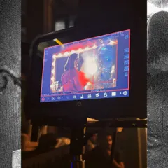 A peek at the monitor during the Mia by Tanishq shoot. This behind-the-scenes view shows the iconic vanity mirror setup as we filmed Zeenat Aman, capturing the glamorous, high-energy disco vibe of the campaign.