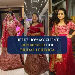 A client's beautiful bridal lehenga shouldn't be worn just once. Here's a before and after showing how we repurposed her wedding outfit for her brother's wedding, creating a stunning new look without the worry of looking like a bride again.