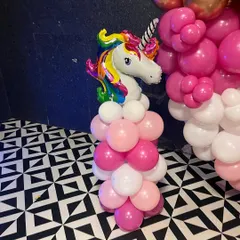 A close-up of the unicorn foil balloon pillar. These small details add a lot of character to themed birthday parties.