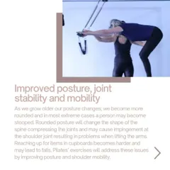 Poor posture can lead to joint pain and limited mobility. I use targeted exercises, like this guided stretch on the Cadillac, to improve spinal alignment and shoulder mobility, making everyday movements easier and pain-free.