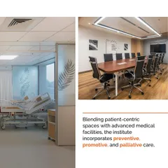 Our holistic approach to cancer care design is evident in the blend of patient-centric spaces and advanced medical facilities. This includes serene recovery rooms and functional meeting spaces that support the institute's mission of providing preventive, promotive, and palliative care.