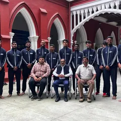 Another team photo with Bangalore City University before competing in the 2024 South Zone Inter-University games.