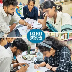 Students deep in concentration during our hands-on Logo Design workshop. We focus on practical skills, with instructors providing one-on-one guidance to help develop design concepts.