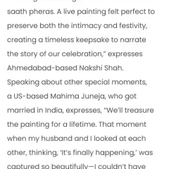 A quote from one of our lovely brides, Nakshi, featured in the Times of India, explaining why a live painting felt so perfect for her day.