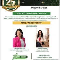 It was an honor to co-host a personal development webinar on 'Image Building' for Herbalife's top achievers. I shared the stage with Madhavi Shetty, reaching an audience of 4,500 participants across India.